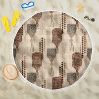 Aloha Hawaii Vintage Kahili Pa'a Lima Beach Blanket Palaka Print Cozy Beige LT7 One Size 150cm Beige - Polynesian Pride