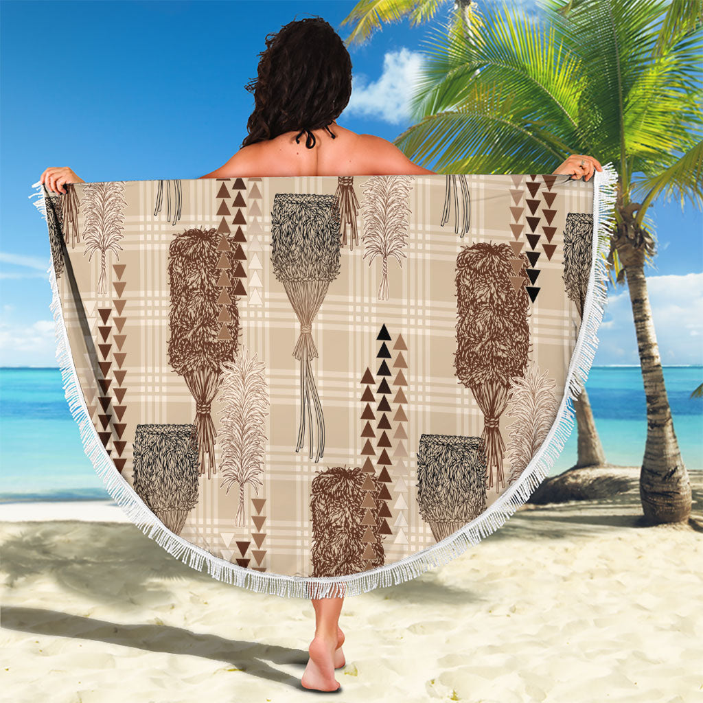 Aloha Hawaii Vintage Kahili Pa'a Lima Beach Blanket Palaka Print Cozy Beige LT7 - Polynesian Pride