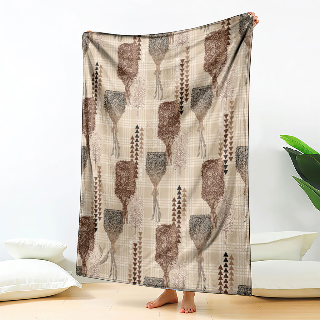 Aloha Hawaii Vintage Kahili Pa'a Lima Blanket Palaka Print Cozy Beige LT7 - Polynesian Pride