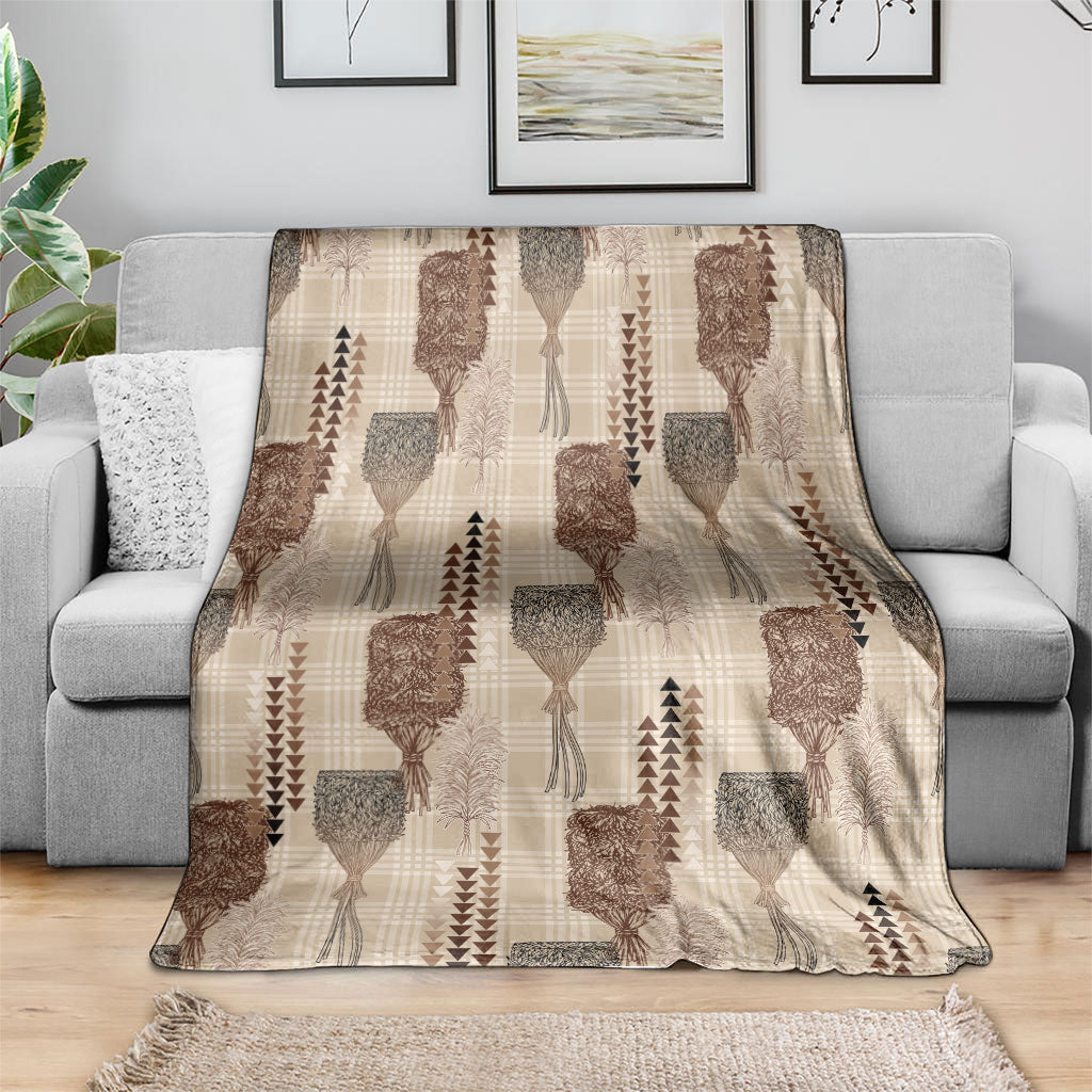 Aloha Hawaii Vintage Kahili Pa'a Lima Blanket Palaka Print Cozy Beige LT7 - Polynesian Pride