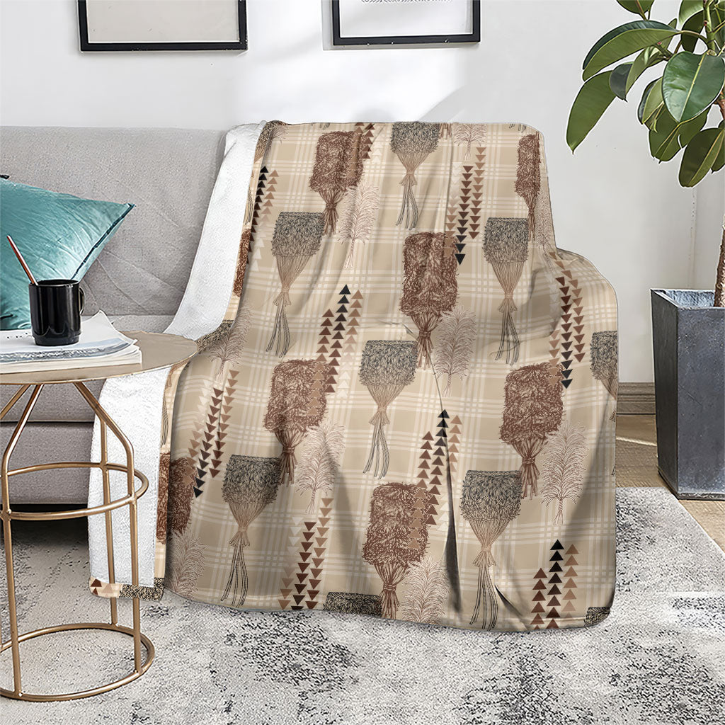 Aloha Hawaii Vintage Kahili Pa'a Lima Blanket Palaka Print Cozy Beige LT7 - Polynesian Pride