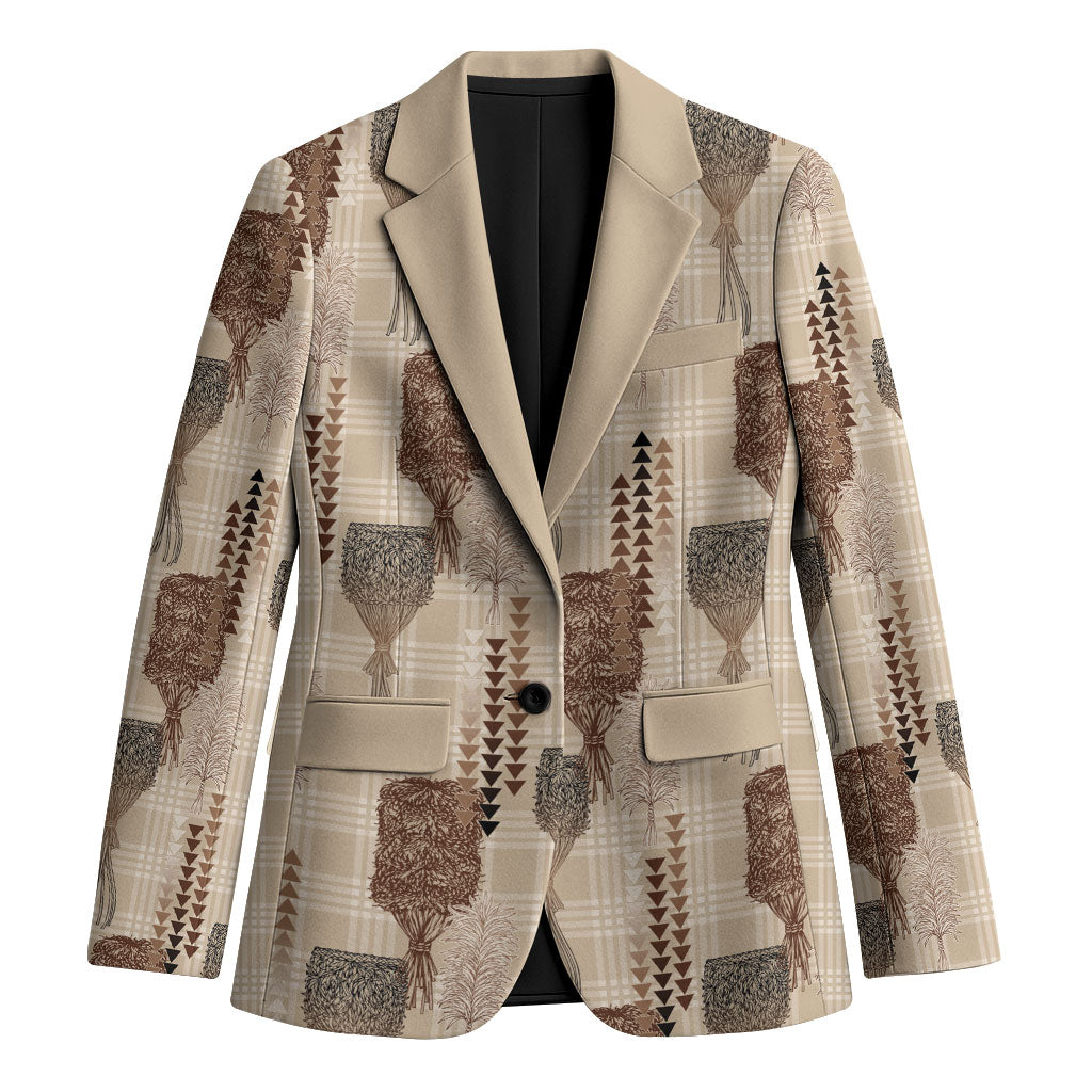 Aloha Hawaii Vintage Kahili Pa'a Lima Blazer Palaka Print Cozy Beige LT7 Unisex Beige - Polynesian Pride