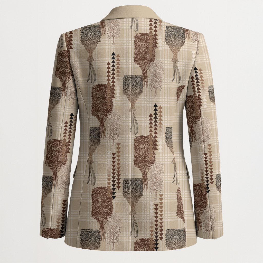 Aloha Hawaii Vintage Kahili Pa'a Lima Blazer Palaka Print Cozy Beige LT7 - Polynesian Pride