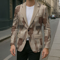Aloha Hawaii Vintage Kahili Pa'a Lima Blazer Palaka Print Cozy Beige LT7 - Polynesian Pride