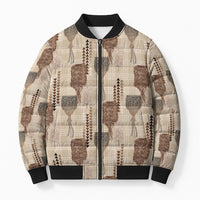 Aloha Hawaii Vintage Kahili Pa'a Lima Bomber Puffer Jacket Palaka Print Cozy Beige LT7 Unisex Beige - Polynesian Pride