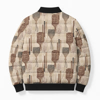 Aloha Hawaii Vintage Kahili Pa'a Lima Bomber Puffer Jacket Palaka Print Cozy Beige LT7 - Polynesian Pride