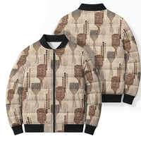 Aloha Hawaii Vintage Kahili Pa'a Lima Bomber Puffer Jacket Palaka Print Cozy Beige LT7 - Polynesian Pride