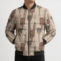 Aloha Hawaii Vintage Kahili Pa'a Lima Bomber Puffer Jacket Palaka Print Cozy Beige LT7 - Polynesian Pride