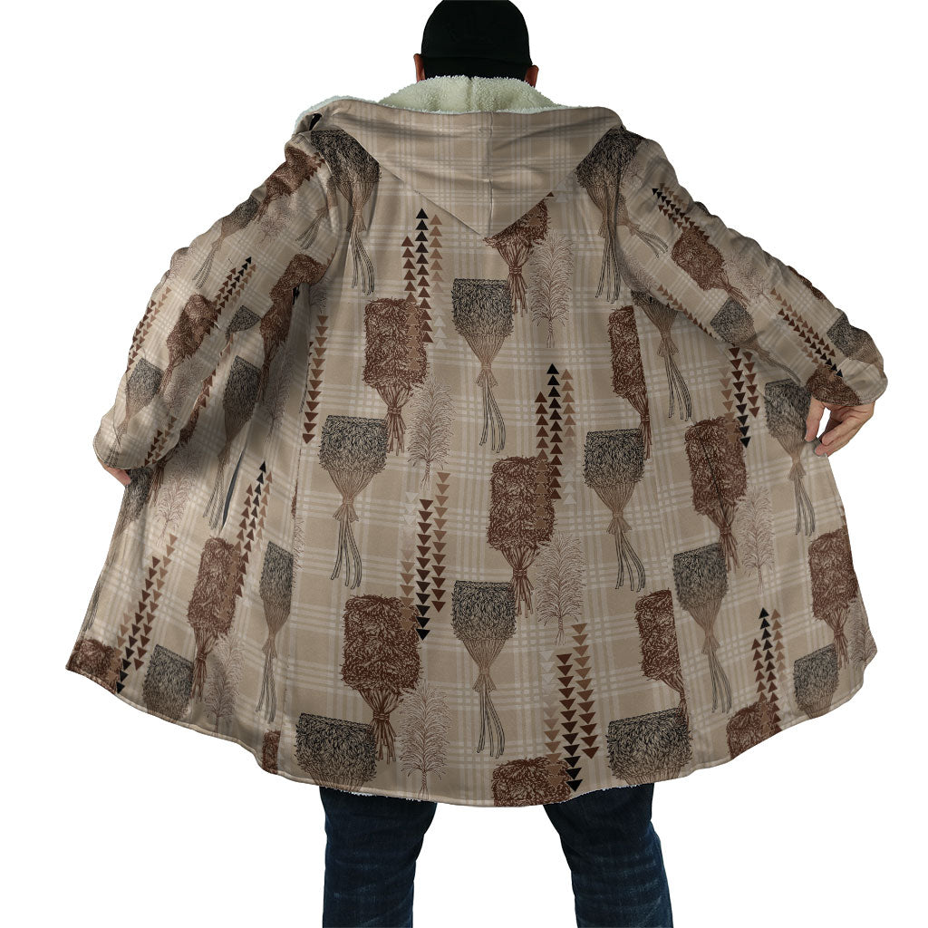 Aloha Hawaii Vintage Kahili Pa'a Lima Cloak Palaka Print Cozy Beige LT7 - Polynesian Pride