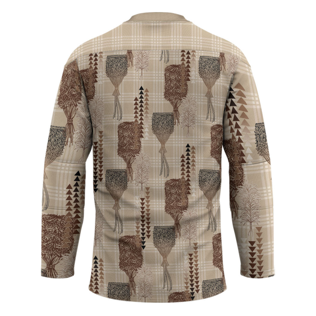 Aloha Hawaii Vintage Kahili Pa'a Lima Hockey Jersey Palaka Print Cozy Beige LT7 - Polynesian Pride