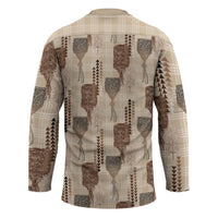 Aloha Hawaii Vintage Kahili Pa'a Lima Hockey Jersey Palaka Print Cozy Beige LT7 - Polynesian Pride