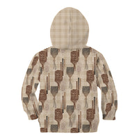 Aloha Hawaii Vintage Kahili Pa'a Lima Kid Hoodie Palaka Print Cozy Beige LT7 - Polynesian Pride
