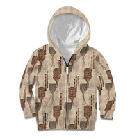 Aloha Hawaii Vintage Kahili Pa'a Lima Kid Hoodie Palaka Print Cozy Beige LT7 Zip Hoodie Beige - Polynesian Pride