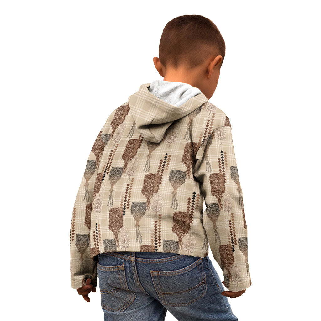 Aloha Hawaii Vintage Kahili Pa'a Lima Kid Hoodie Palaka Print Cozy Beige LT7 - Polynesian Pride