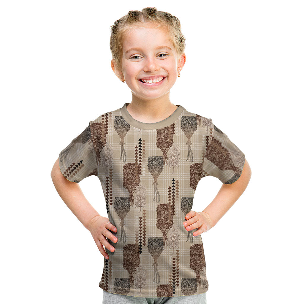 Aloha Hawaii Vintage Kahili Pa'a Lima Kid T Shirt Palaka Print Cozy Beige LT7 Beige - Polynesian Pride