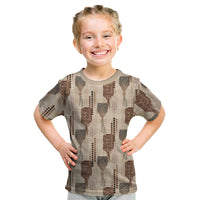 Aloha Hawaii Vintage Kahili Pa'a Lima Kid T Shirt Palaka Print Cozy Beige LT7 Beige - Polynesian Pride