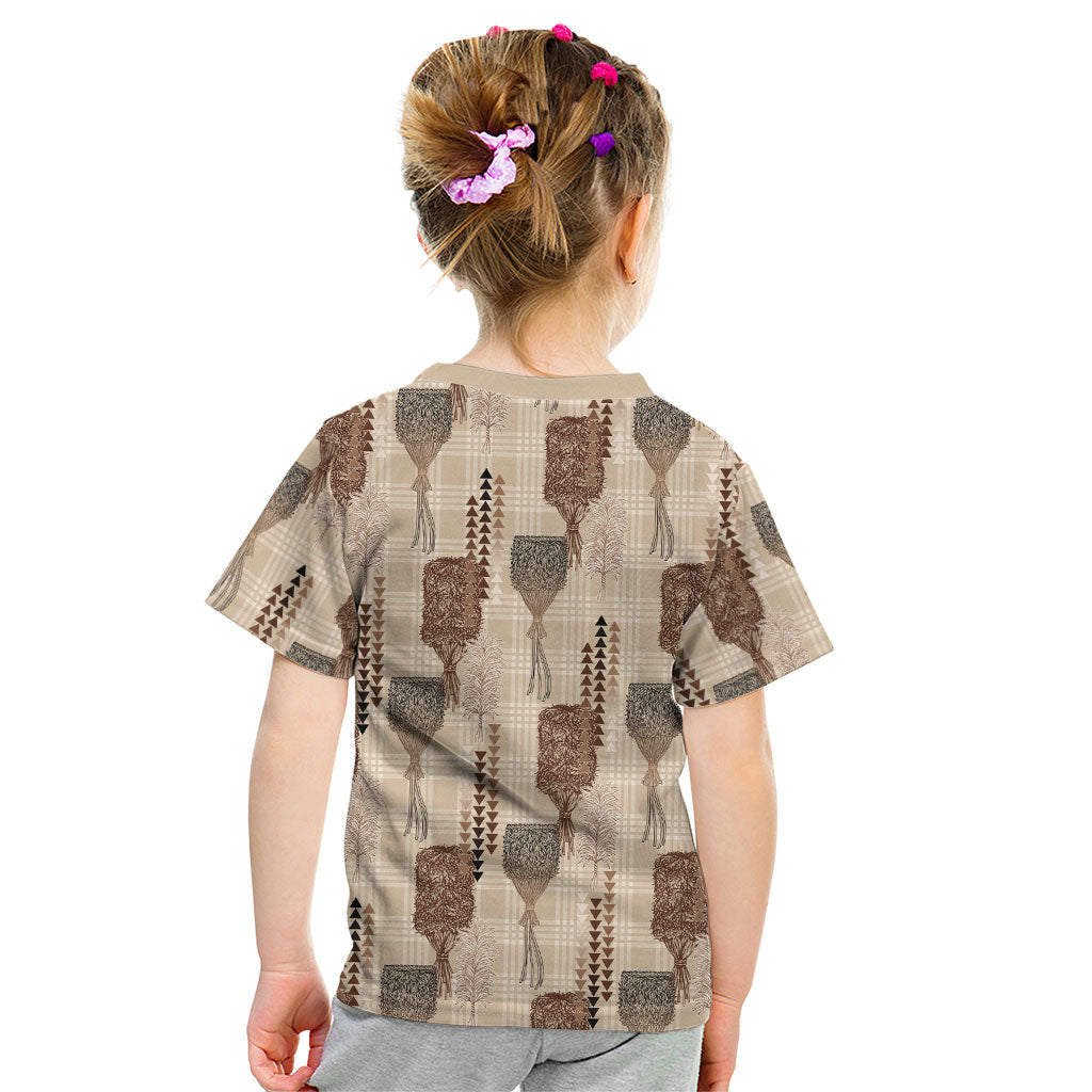 Aloha Hawaii Vintage Kahili Pa'a Lima Kid T Shirt Palaka Print Cozy Beige LT7 - Polynesian Pride