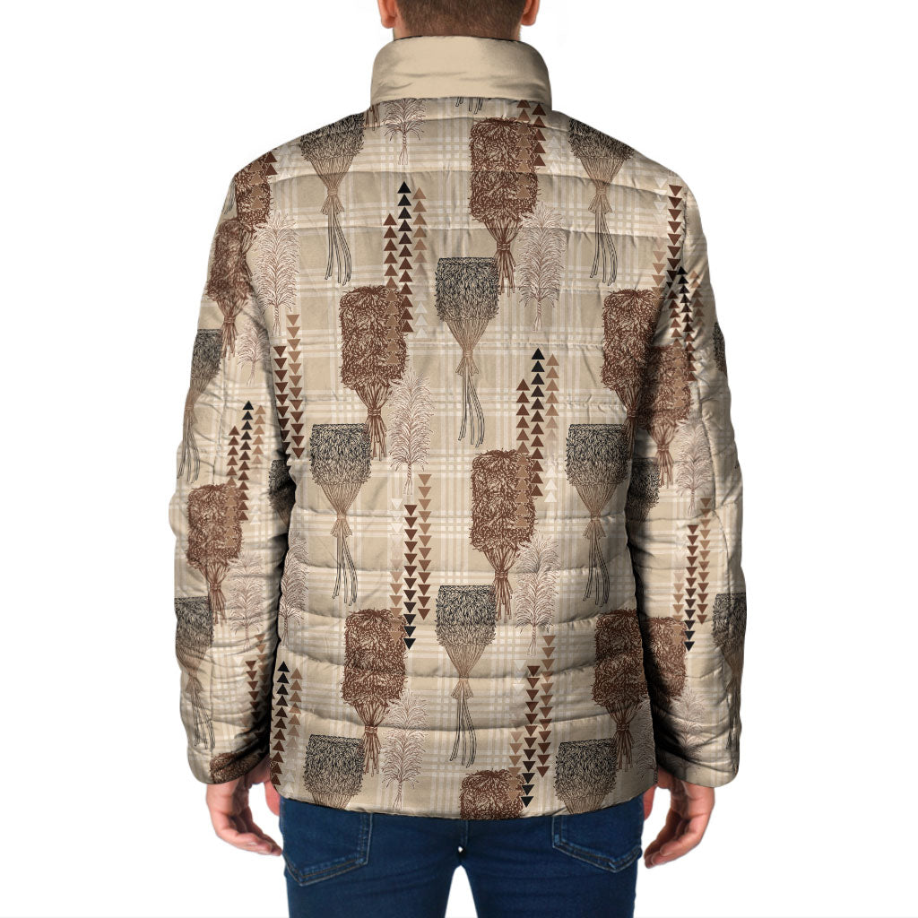 Aloha Hawaii Vintage Kahili Pa'a Lima Padded Jacket Palaka Print Cozy Beige LT7 - Polynesian Pride