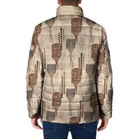 Aloha Hawaii Vintage Kahili Pa'a Lima Padded Jacket Palaka Print Cozy Beige LT7 - Polynesian Pride