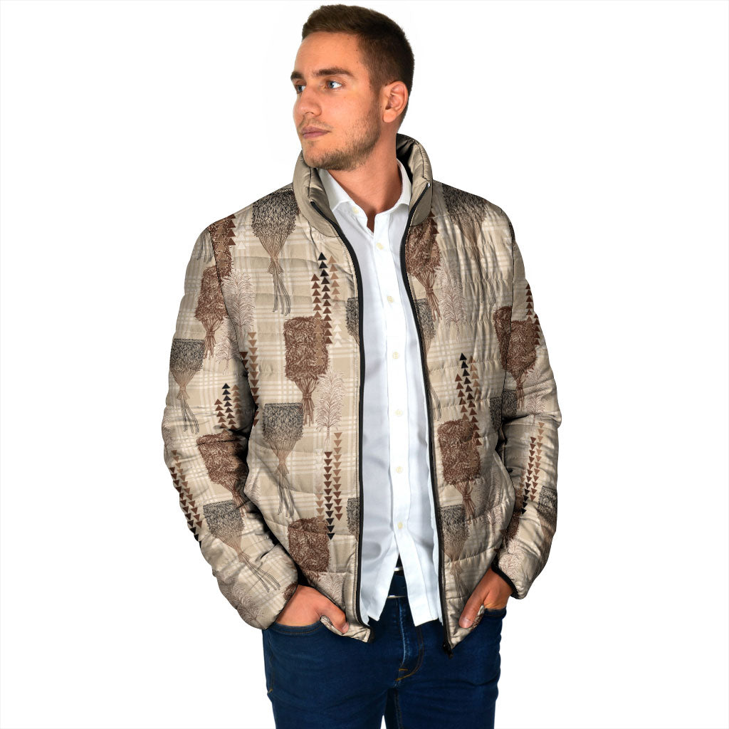 Aloha Hawaii Vintage Kahili Pa'a Lima Padded Jacket Palaka Print Cozy Beige LT7 - Polynesian Pride