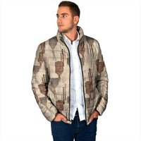 Aloha Hawaii Vintage Kahili Pa'a Lima Padded Jacket Palaka Print Cozy Beige LT7 - Polynesian Pride
