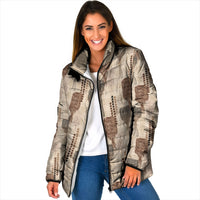 Aloha Hawaii Vintage Kahili Pa'a Lima Padded Jacket Palaka Print Cozy Beige LT7 Women Beige - Polynesian Pride