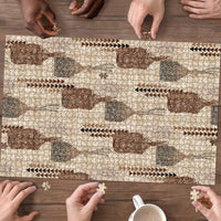 Aloha Hawaii Vintage Kahili Pa'a Lima Puzzle Palaka Print Cozy Beige LT7 - Polynesian Pride