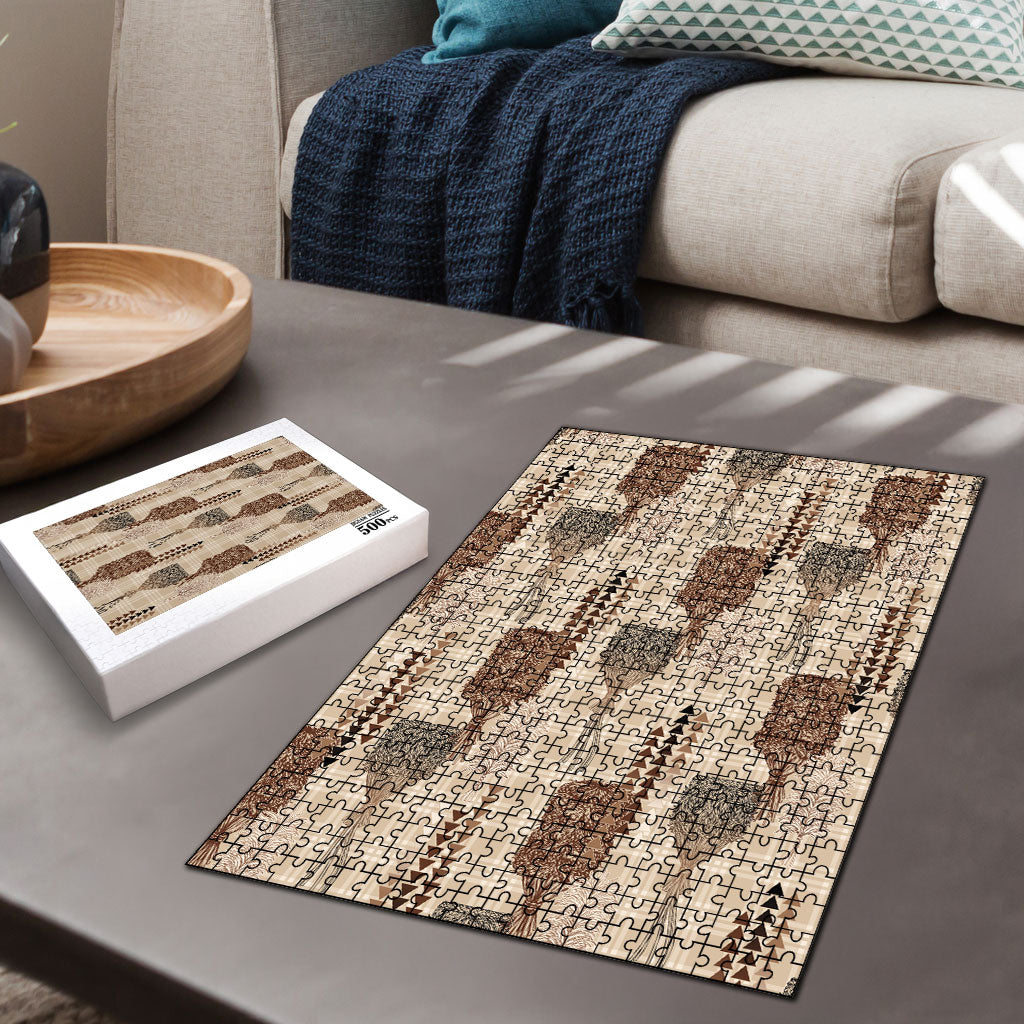 Aloha Hawaii Vintage Kahili Pa'a Lima Puzzle Palaka Print Cozy Beige LT7 - Polynesian Pride