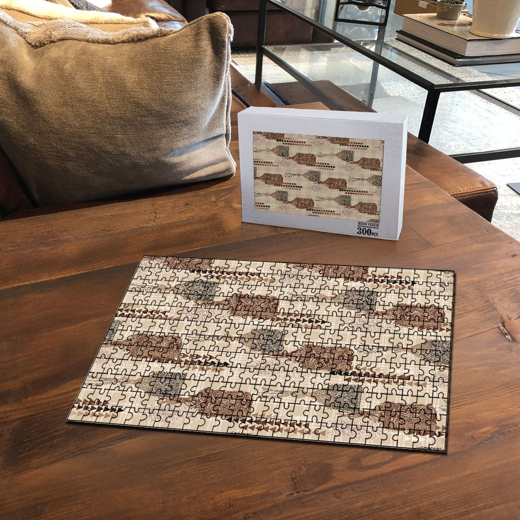 Aloha Hawaii Vintage Kahili Pa'a Lima Puzzle Palaka Print Cozy Beige LT7 - Polynesian Pride