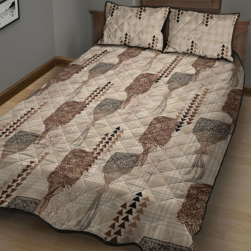 Aloha Hawaii Vintage Kahili Pa'a Lima Quilt Bed Set Palaka Print Cozy Beige LT7 - Polynesian Pride