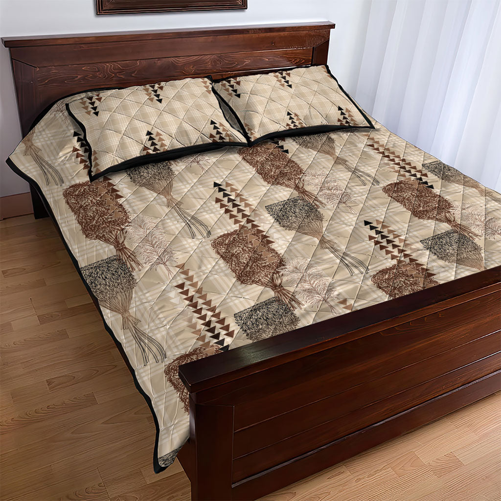 Aloha Hawaii Vintage Kahili Pa'a Lima Quilt Bed Set Palaka Print Cozy Beige LT7 - Polynesian Pride