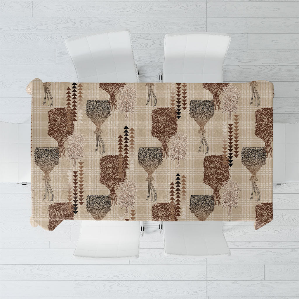 Aloha Hawaii Vintage Kahili Pa'a Lima Tablecloth Palaka Print Cozy Beige LT7 Beige - Polynesian Pride