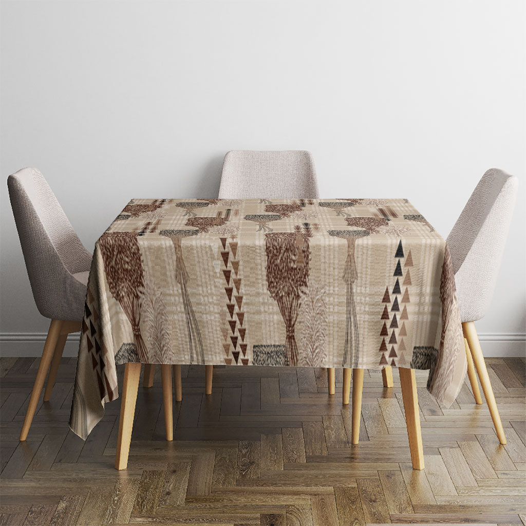 Aloha Hawaii Vintage Kahili Pa'a Lima Tablecloth Palaka Print Cozy Beige LT7 - Polynesian Pride