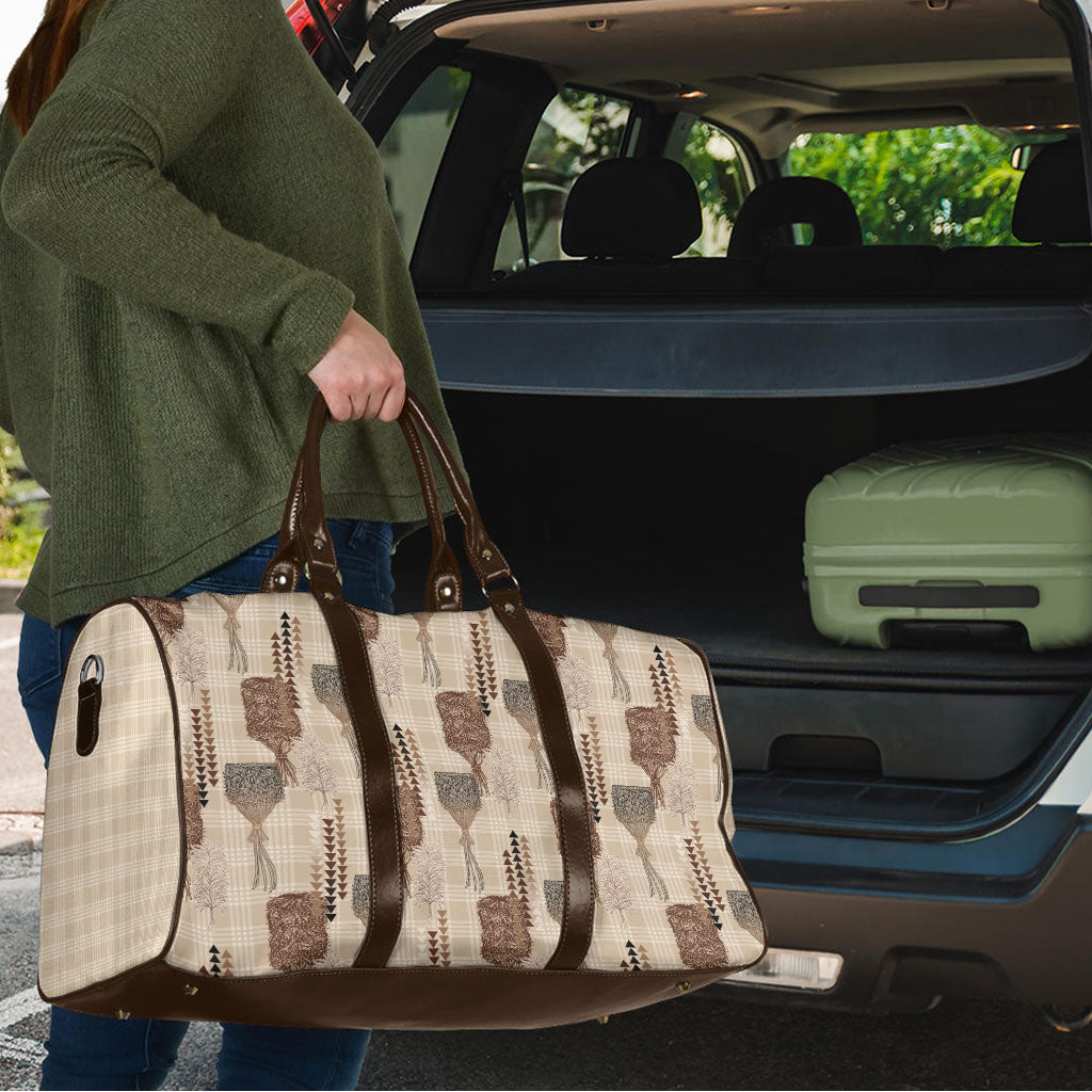 Aloha Hawaii Vintage Kahili Pa'a Lima Travel Bag Palaka Print Cozy Beige LT7 - Polynesian Pride