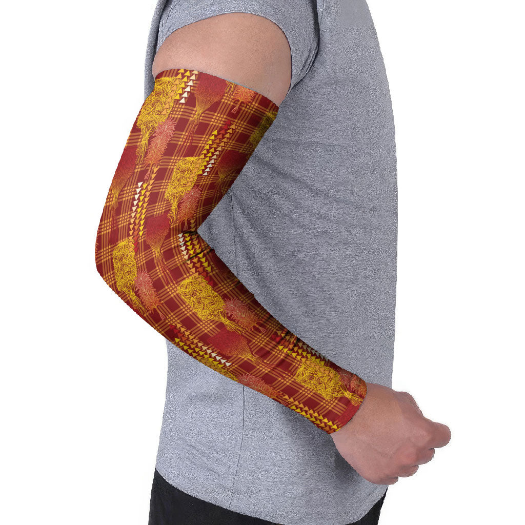 Aloha Hawaii Vintage Kahili Pa'a Lima Arm Sleeves Palaka Print Hilo Royal Red-Yellow LT7 - Polynesian Pride