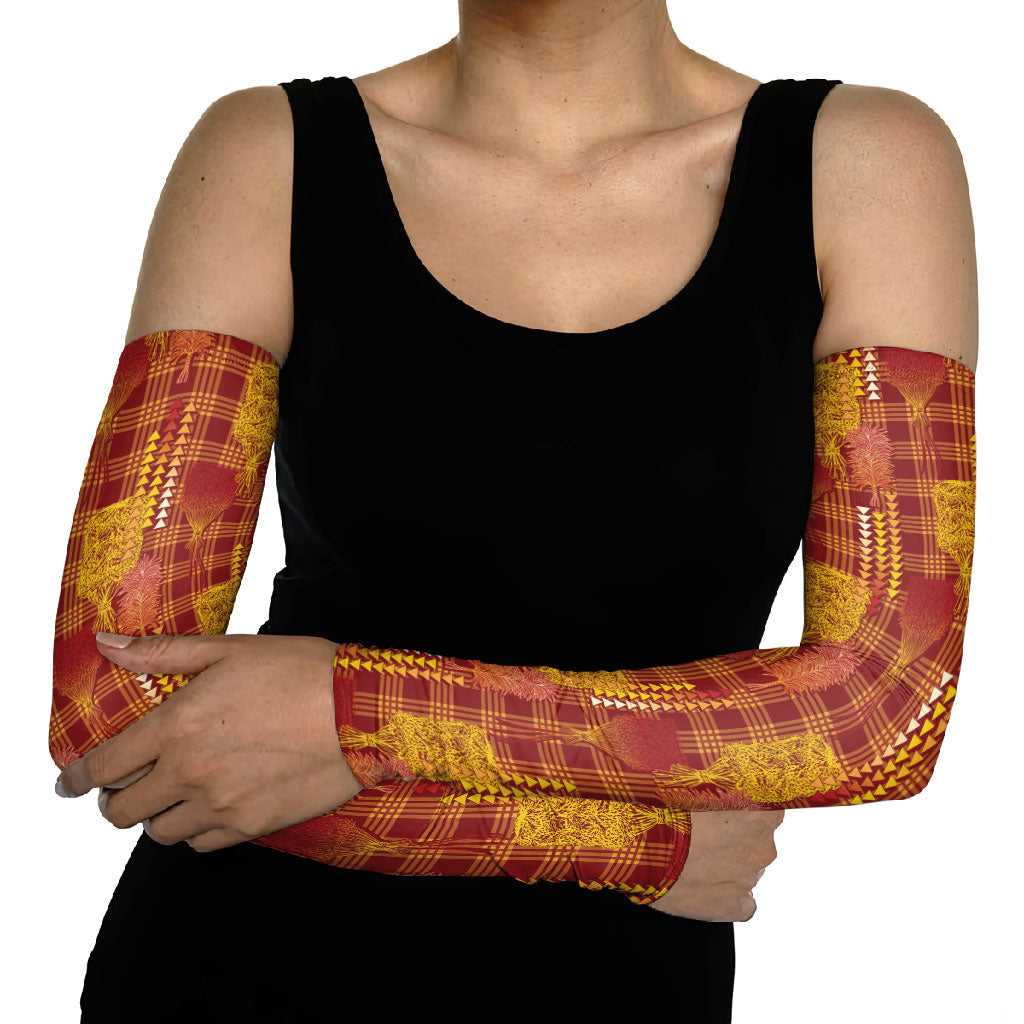 Aloha Hawaii Vintage Kahili Pa'a Lima Arm Sleeves Palaka Print Hilo Royal Red-Yellow LT7 - Polynesian Pride