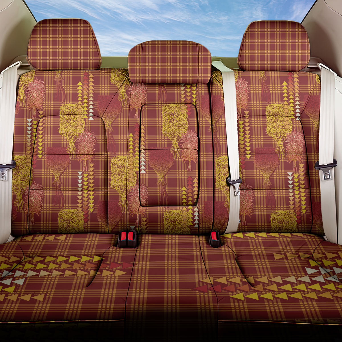 Aloha Hawaii Vintage Kahili Pa'a Lima Back Car Seat Cover Palaka Print Hilo Royal Red-Yellow LT7 One Size Red - Polynesian Pride