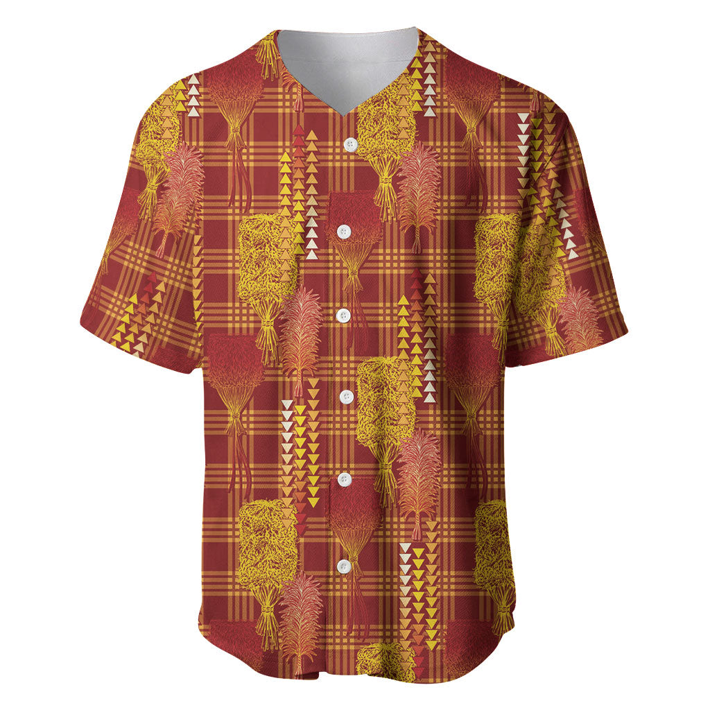 Aloha Hawaii Vintage Kahili Pa'a Lima Baseball Jersey Palaka Print Hilo Royal Red-Yellow LT7 Red - Polynesian Pride