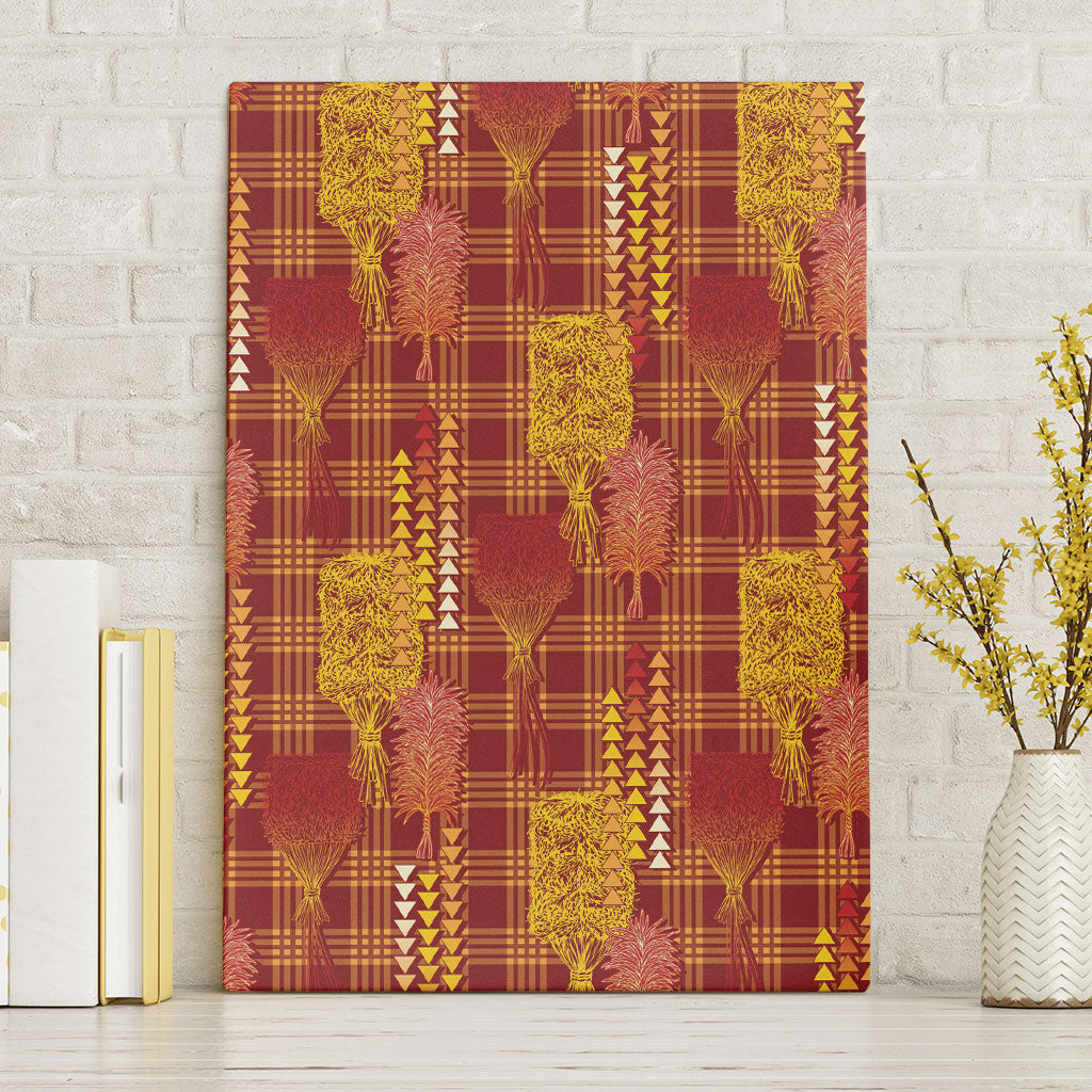 Aloha Hawaii Vintage Kahili Pa'a Lima Canvas Wall Art Palaka Print Hilo Royal Red-Yellow LT7 Without Frame Red - Polynesian Pride
