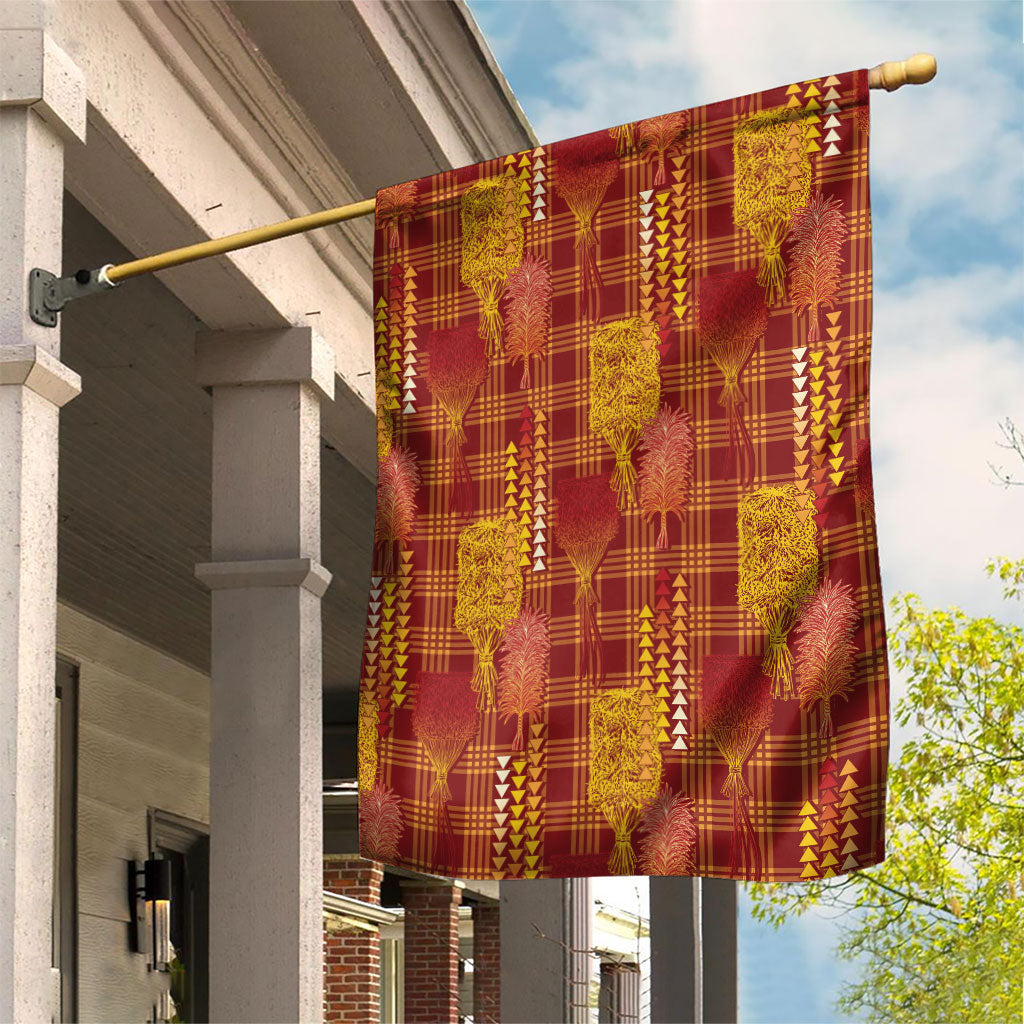 Aloha Hawaii Vintage Kahili Pa'a Lima Garden Flag Palaka Print Hilo Royal Red-Yellow LT7 House Flag Red - Polynesian Pride