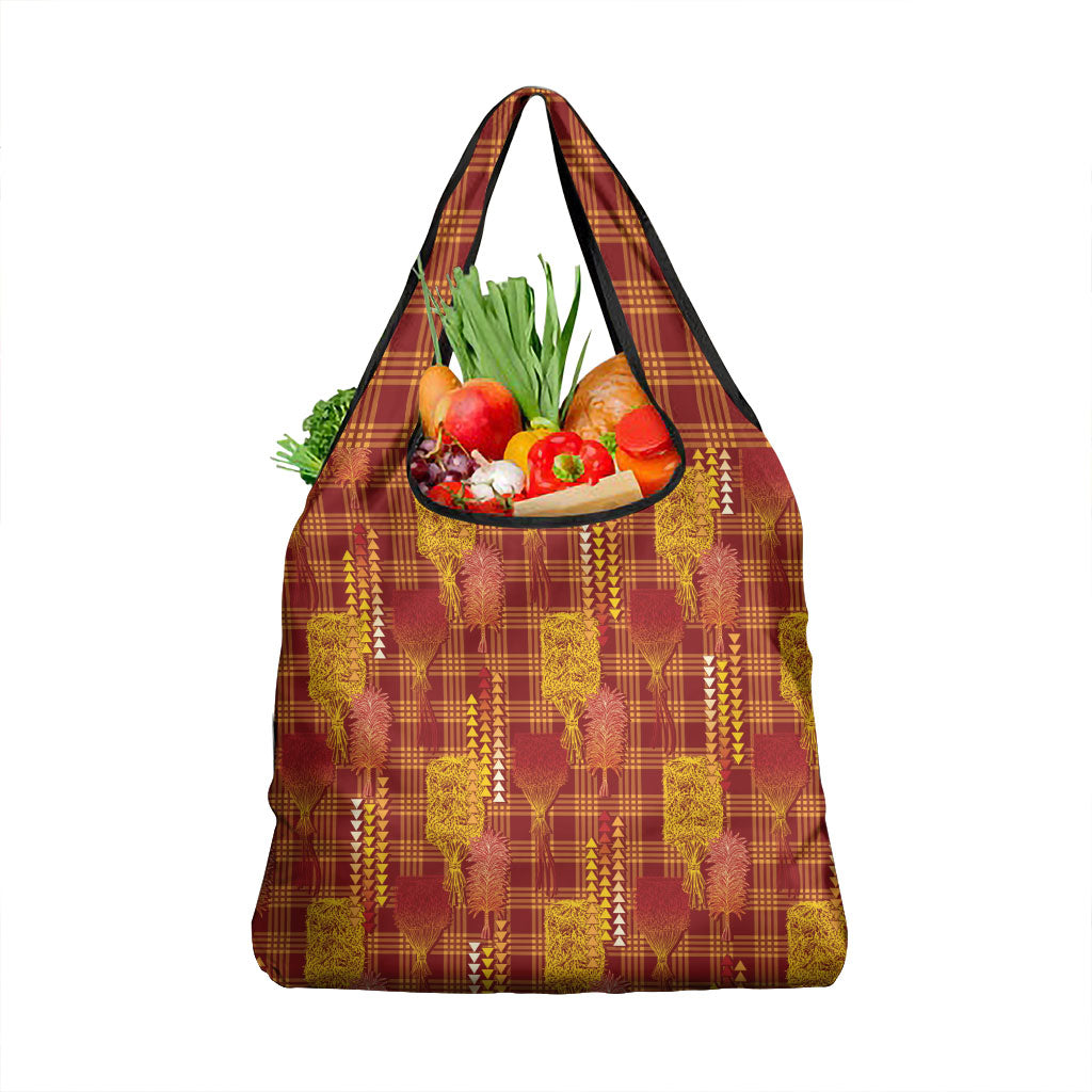 Aloha Hawaii Vintage Kahili Pa'a Lima Grocery Bag Palaka Print Hilo Royal Red-Yellow LT7 1-pack One Size Red - Polynesian Pride
