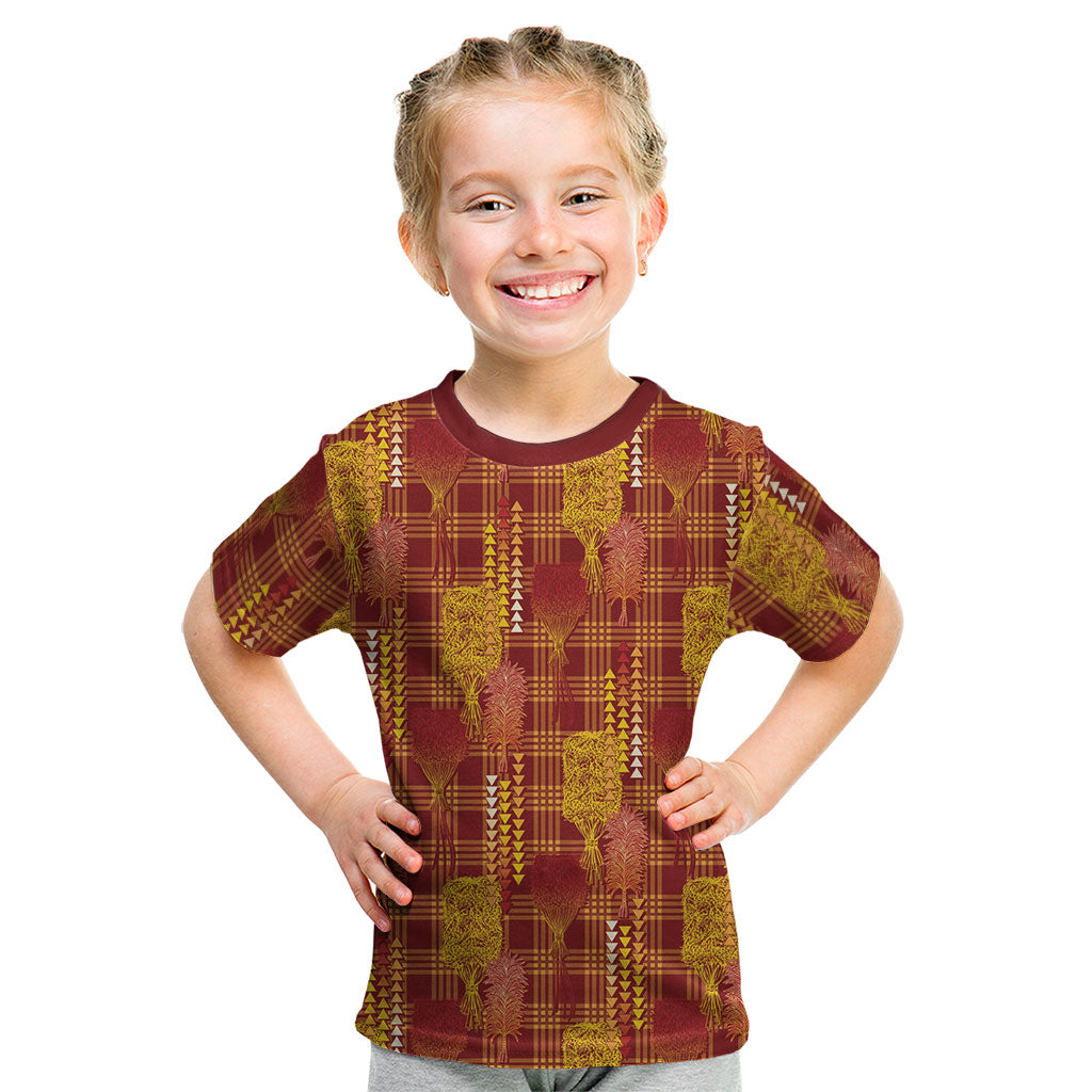 Aloha Hawaii Vintage Kahili Pa'a Lima Kid T Shirt Palaka Print Hilo Royal Red-Yellow LT7 Red - Polynesian Pride