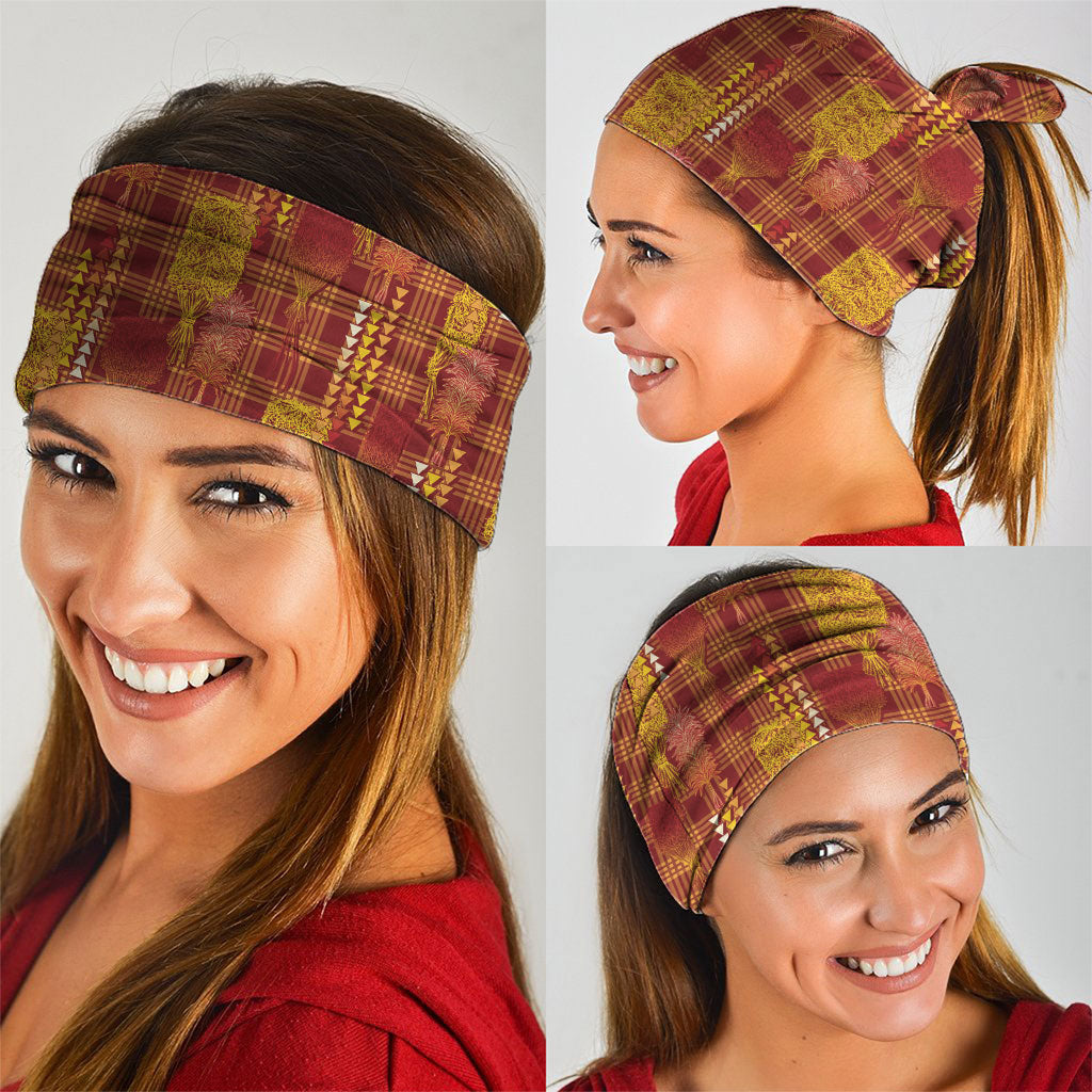 Aloha Hawaii Vintage Kahili Pa'a Lima Neck Gaiter Palaka Print Hilo Royal Red-Yellow LT7 - Polynesian Pride