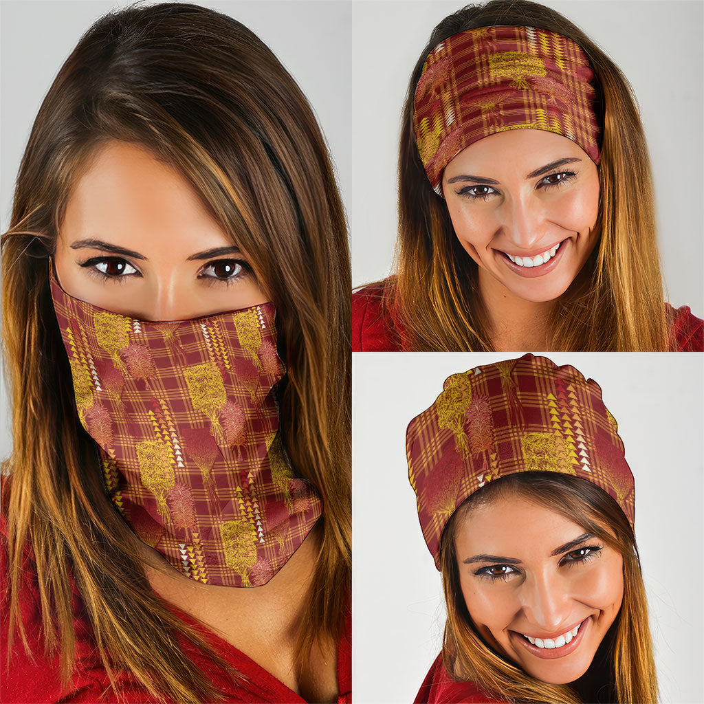 Aloha Hawaii Vintage Kahili Pa'a Lima Neck Gaiter Palaka Print Hilo Royal Red-Yellow LT7 - Polynesian Pride
