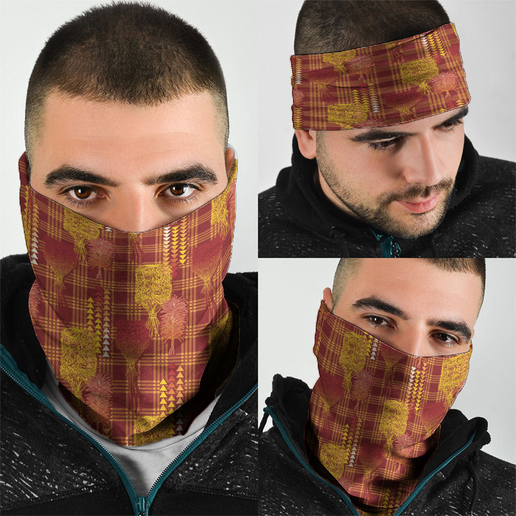 Aloha Hawaii Vintage Kahili Pa'a Lima Neck Gaiter Palaka Print Hilo Royal Red-Yellow LT7 - Polynesian Pride