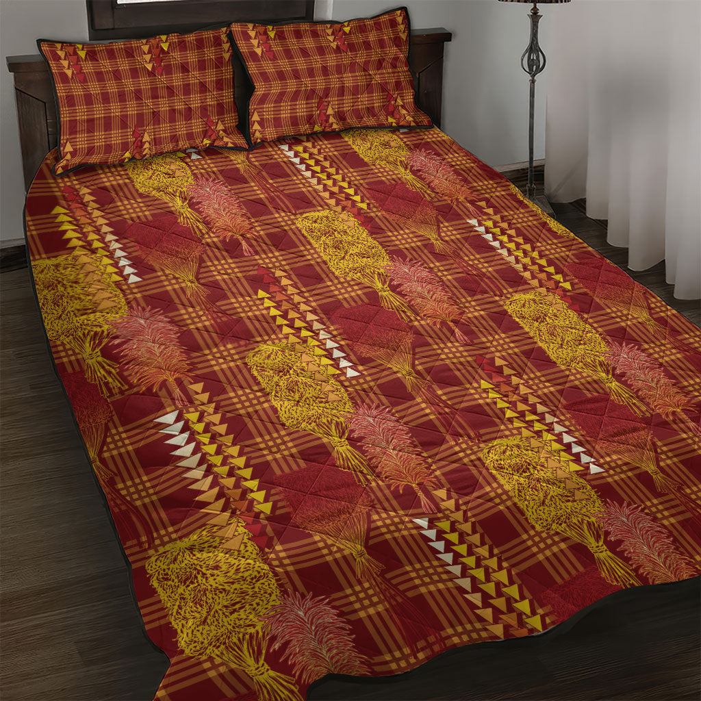 Aloha Hawaii Vintage Kahili Pa'a Lima Quilt Bed Set Palaka Print Hilo Royal Red-Yellow LT7 Red - Polynesian Pride