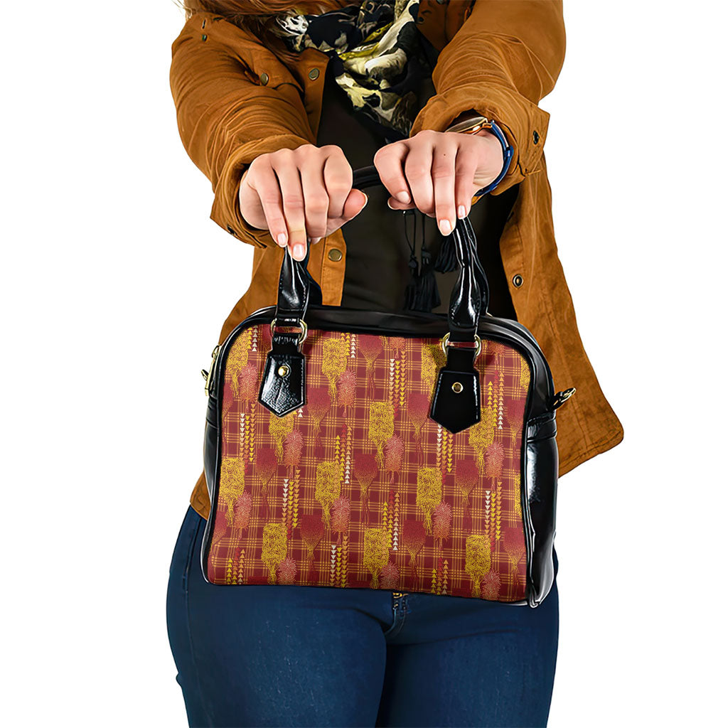 Aloha Hawaii Vintage Kahili Pa'a Lima Shoulder Handbag Palaka Print Hilo Royal Red-Yellow LT7 One Size Red - Polynesian Pride