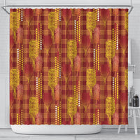 Aloha Hawaii Vintage Kahili Pa'a Lima Shower Curtain Palaka Print Hilo Royal Red-Yellow LT7 - Polynesian Pride