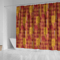 Aloha Hawaii Vintage Kahili Pa'a Lima Shower Curtain Palaka Print Hilo Royal Red-Yellow LT7 - Polynesian Pride