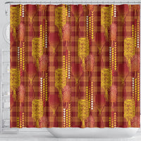 Aloha Hawaii Vintage Kahili Pa'a Lima Shower Curtain Palaka Print Hilo Royal Red-Yellow LT7 - Polynesian Pride